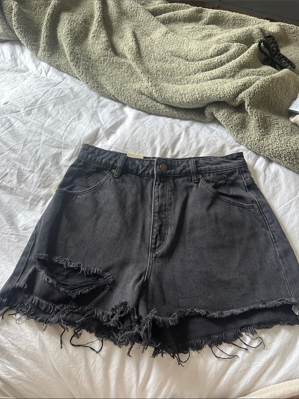 ROLLA'S High-rise Black Distressed Frayed Hem Jean Shorts